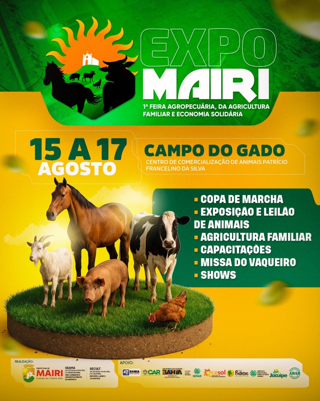 Prefeitura anuncia a 1ª Feira Agropecuária de Mairi para os dias 15, 16 e 17 de agosto