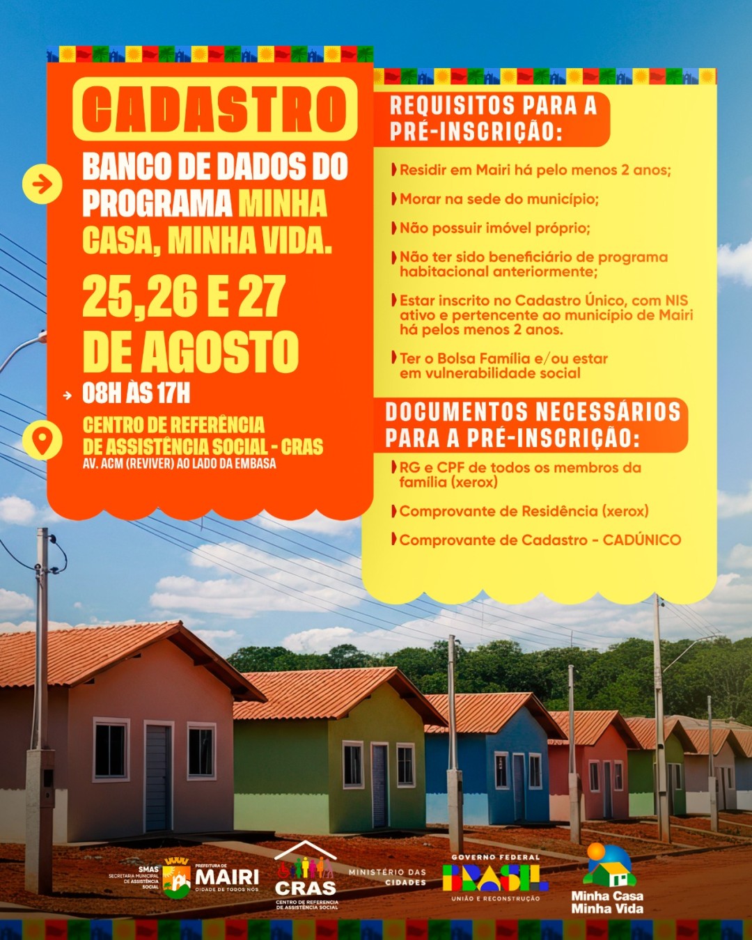 Cadastro habitacional do Minha Casa, Minha Vida será realizado em Mairi