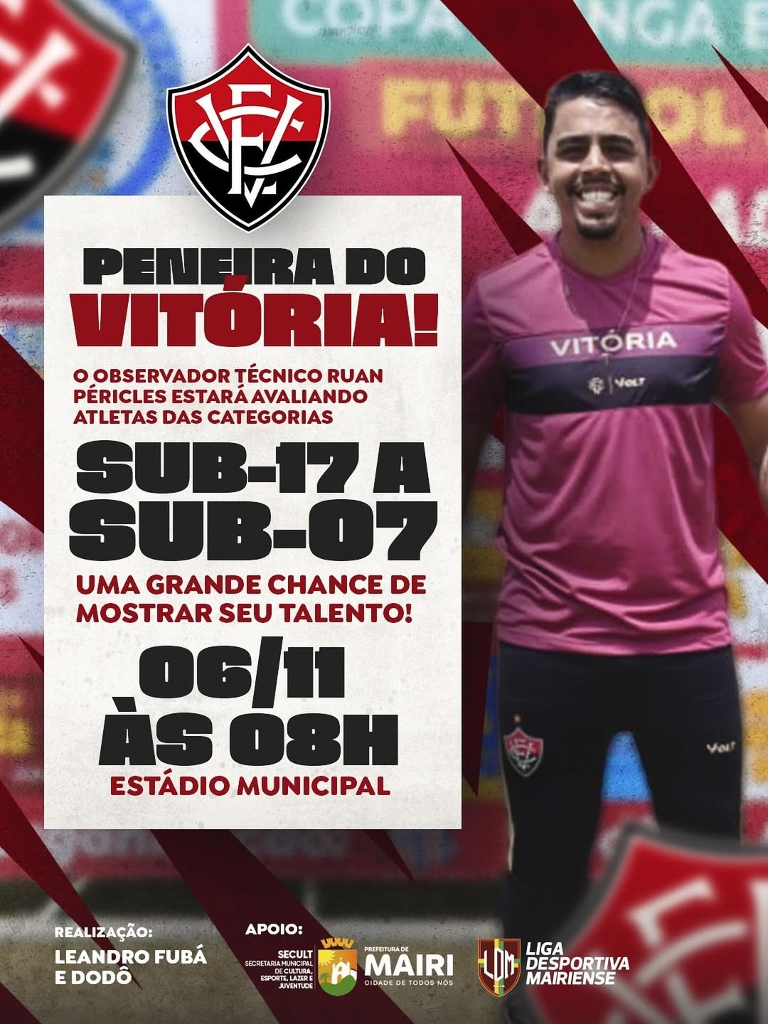 Esporte Clube Vitória realiza peneira em Mairi para avaliação de jovens atletas